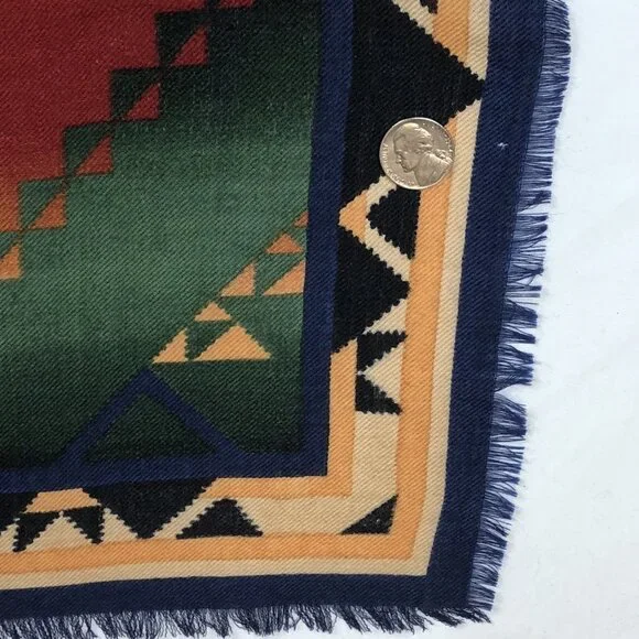 Vintage Ralph Lauren Wool Aztec Southwest Native Print Square Scarf Japan - Picture 7 of 13
